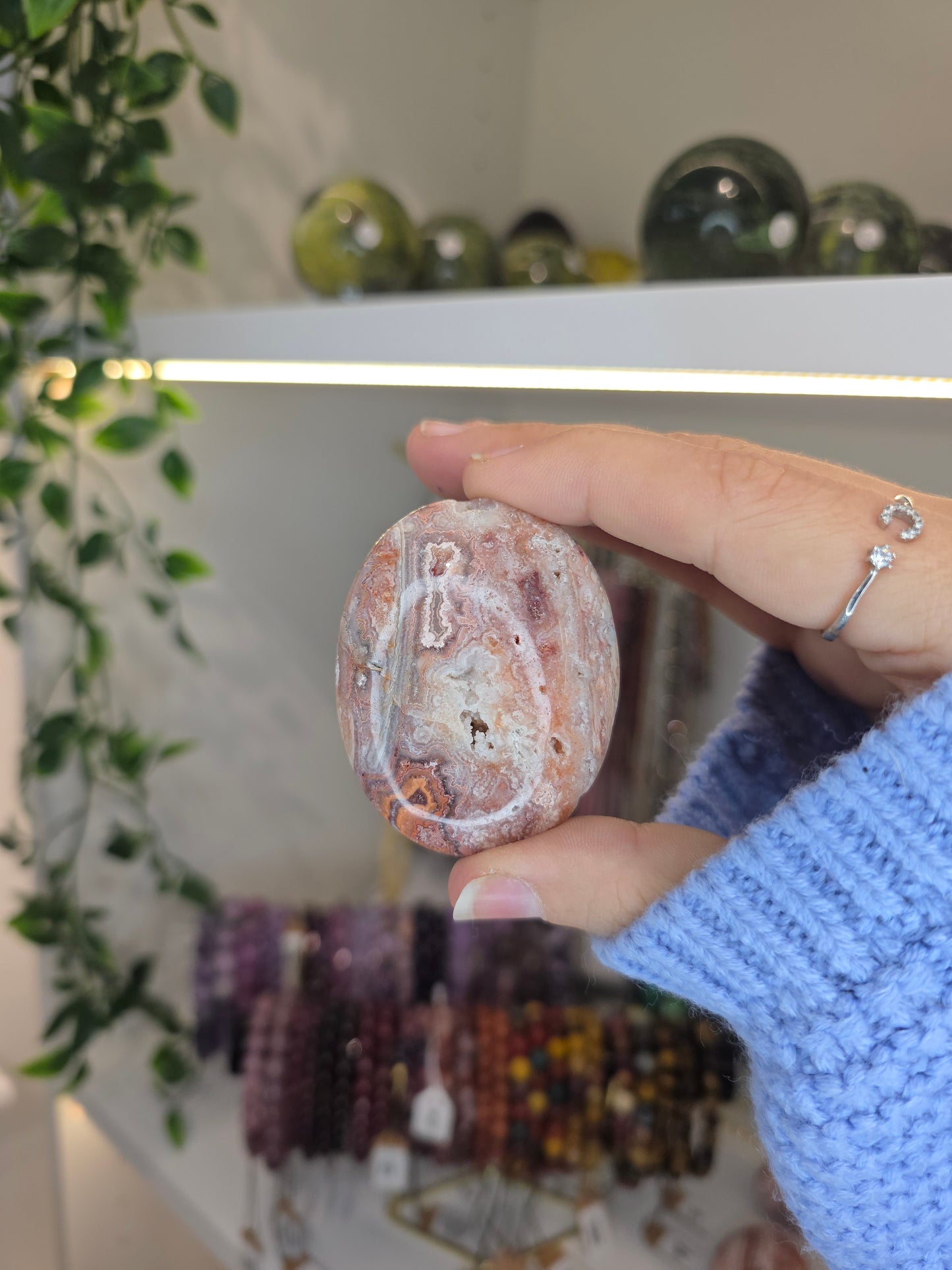Indonesian Pink Crazy Lace Agate Palm Stones