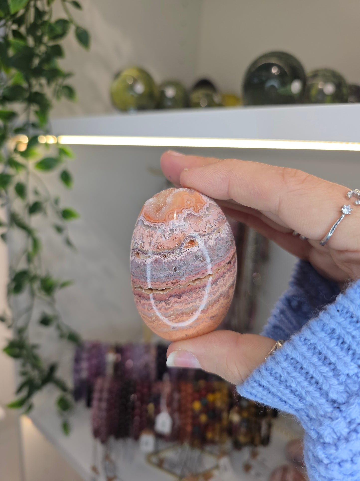 Indonesian Pink Crazy Lace Agate Palm Stones