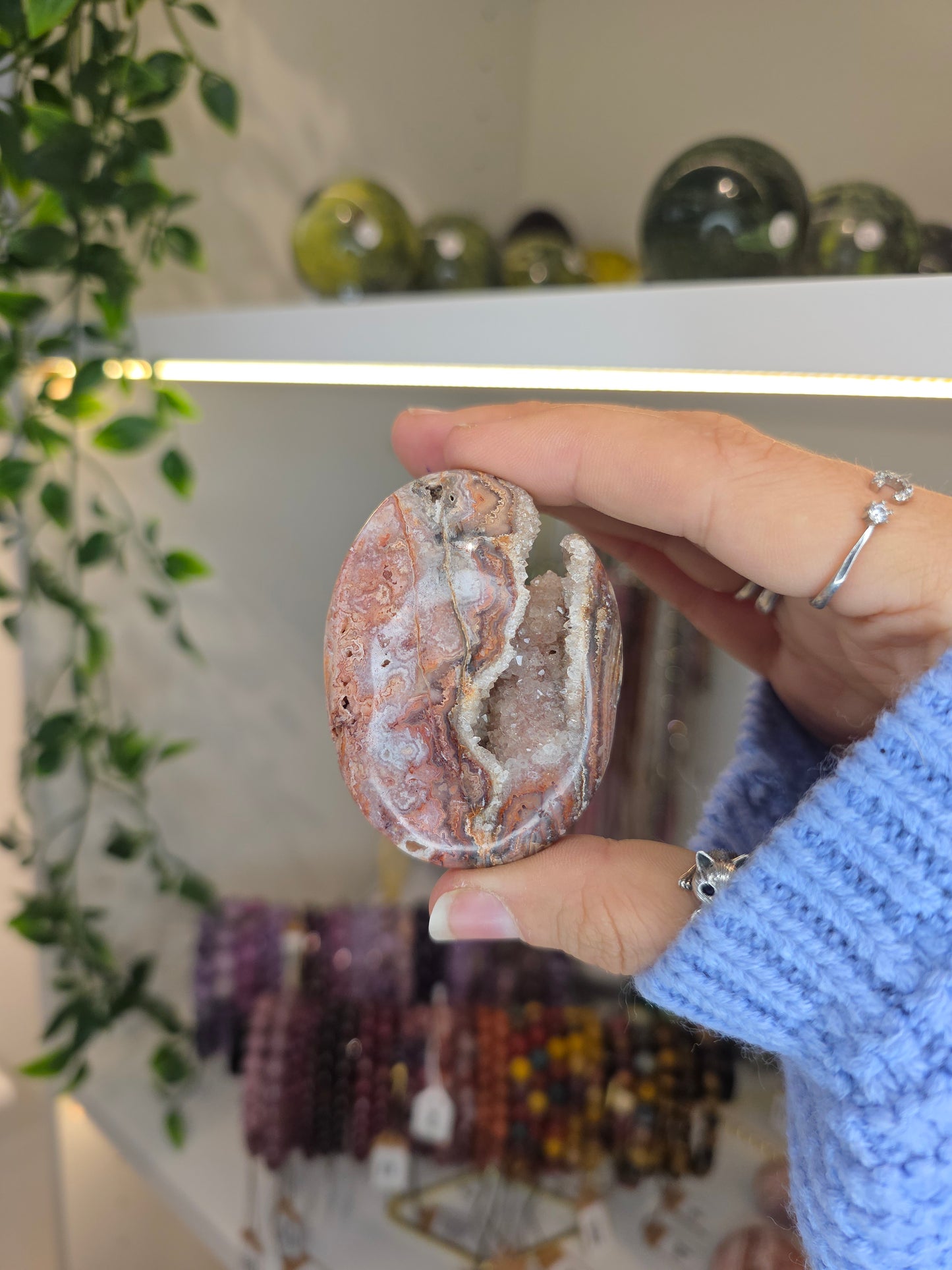 Indonesian Pink Crazy Lace Agate Palm Stones