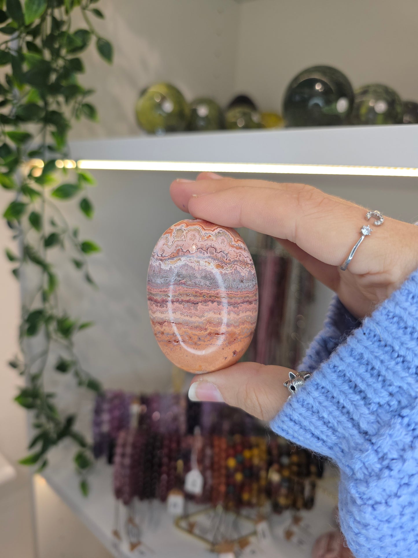 Indonesian Pink Crazy Lace Agate Palm Stones