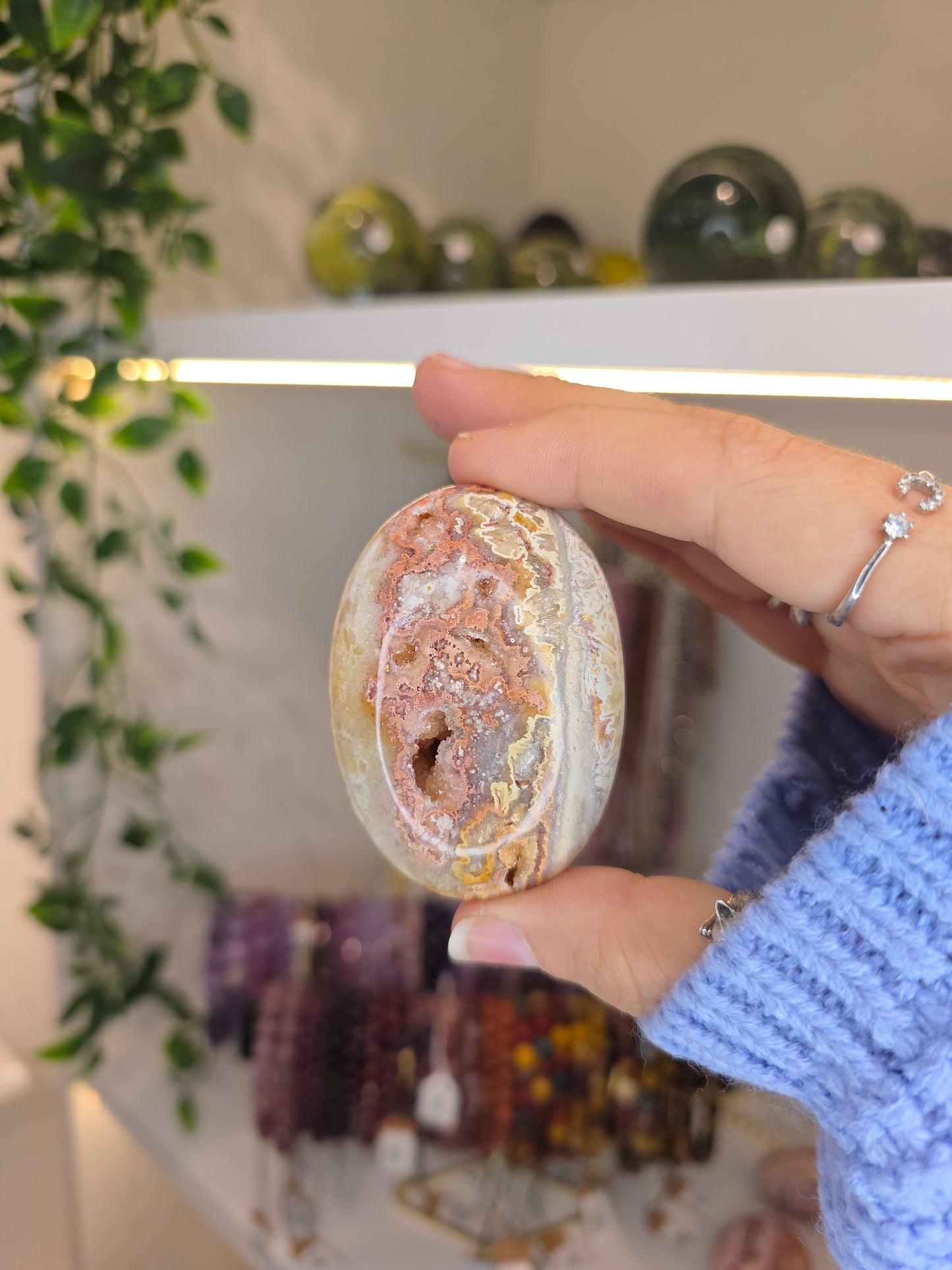Indonesian Pink Crazy Lace Agate Palm Stones