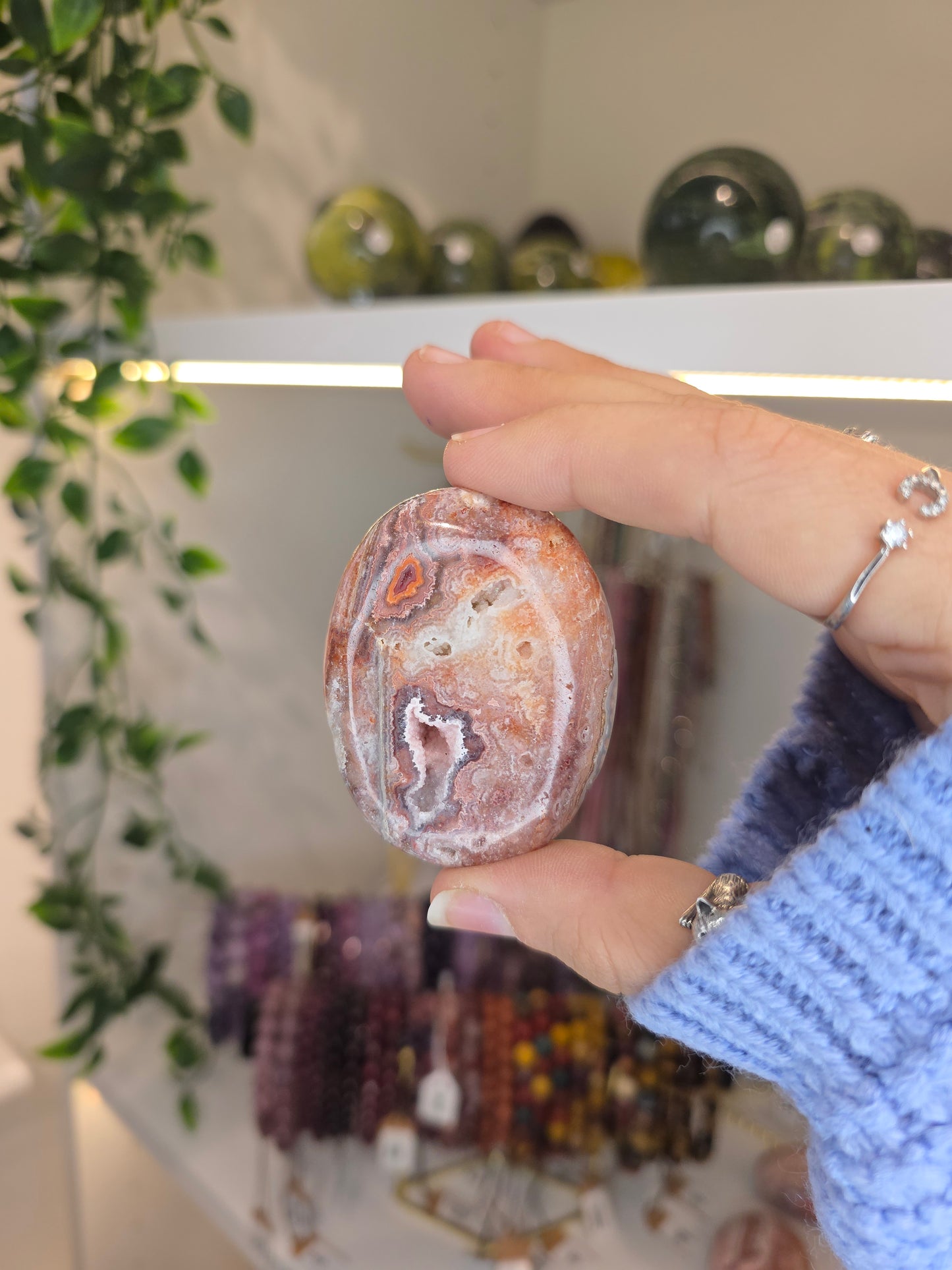 Indonesian Pink Crazy Lace Agate Palm Stones