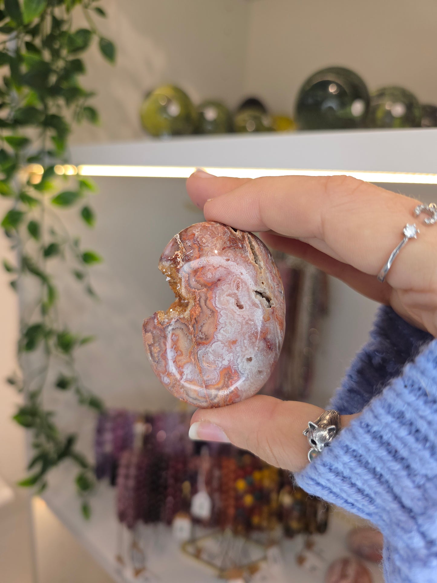 Indonesian Pink Crazy Lace Agate Palm Stones