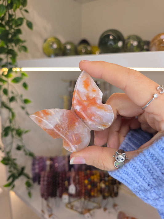 Indonesian Pink Carnelian 3D Butterflies