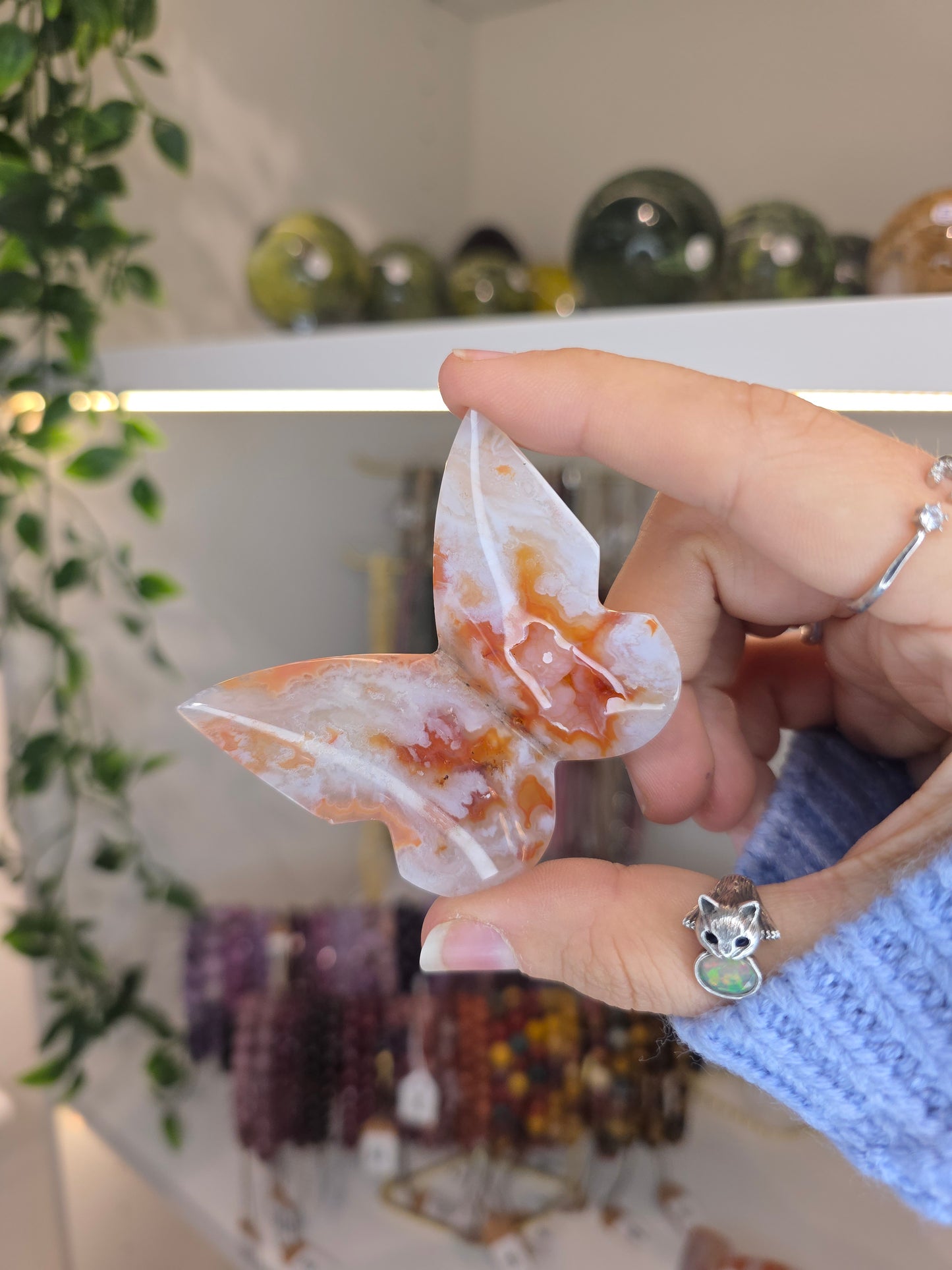 Indonesian Pink Carnelian 3D Butterflies