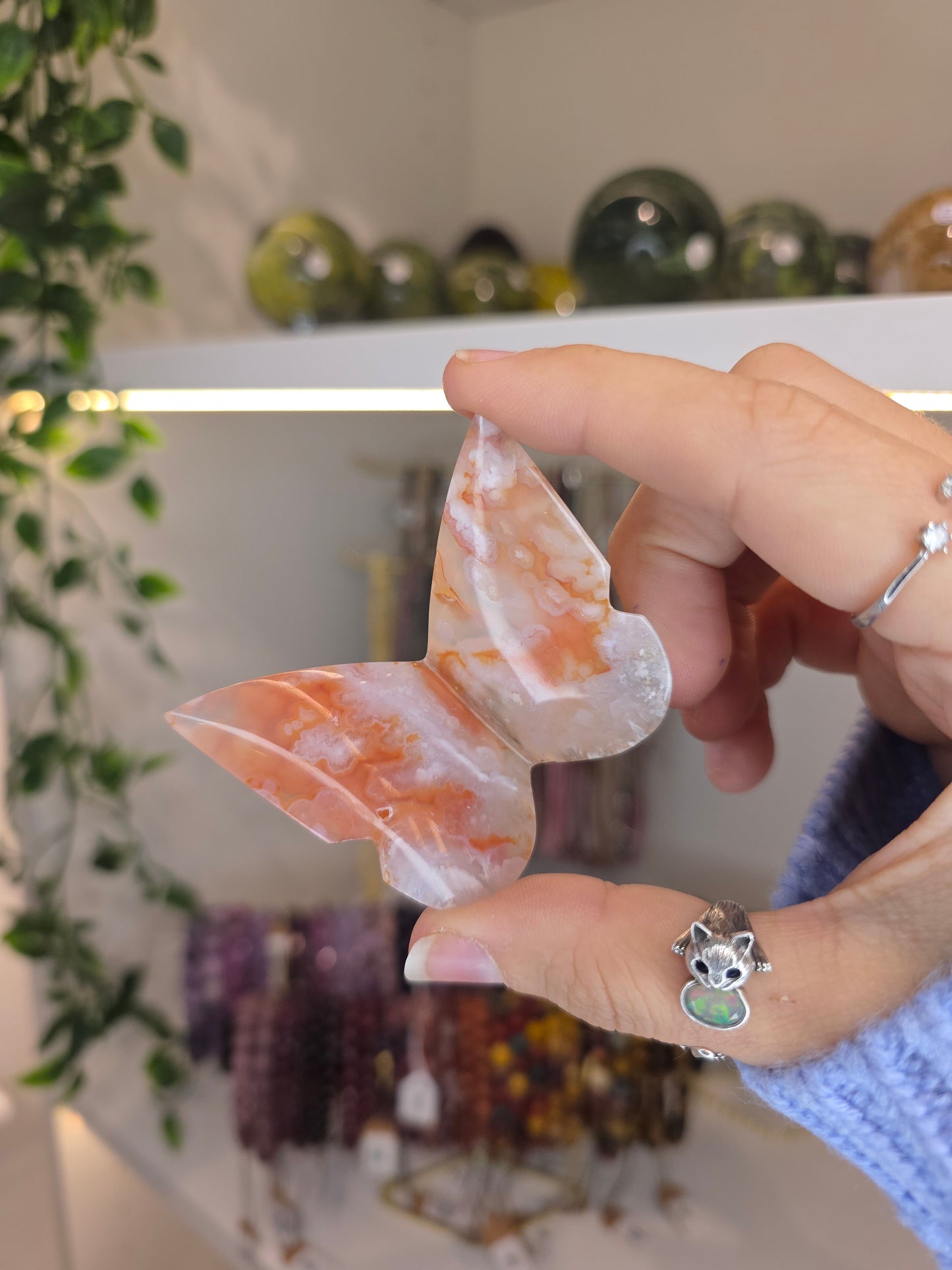 Indonesian Pink Carnelian 3D Butterflies