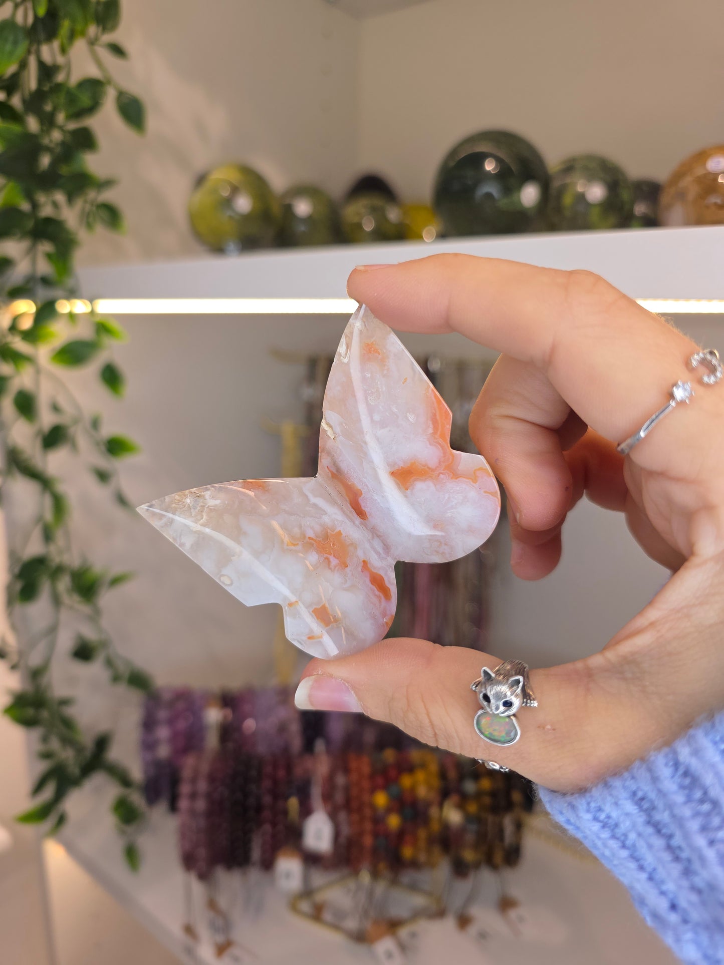 Indonesian Pink Carnelian 3D Butterflies