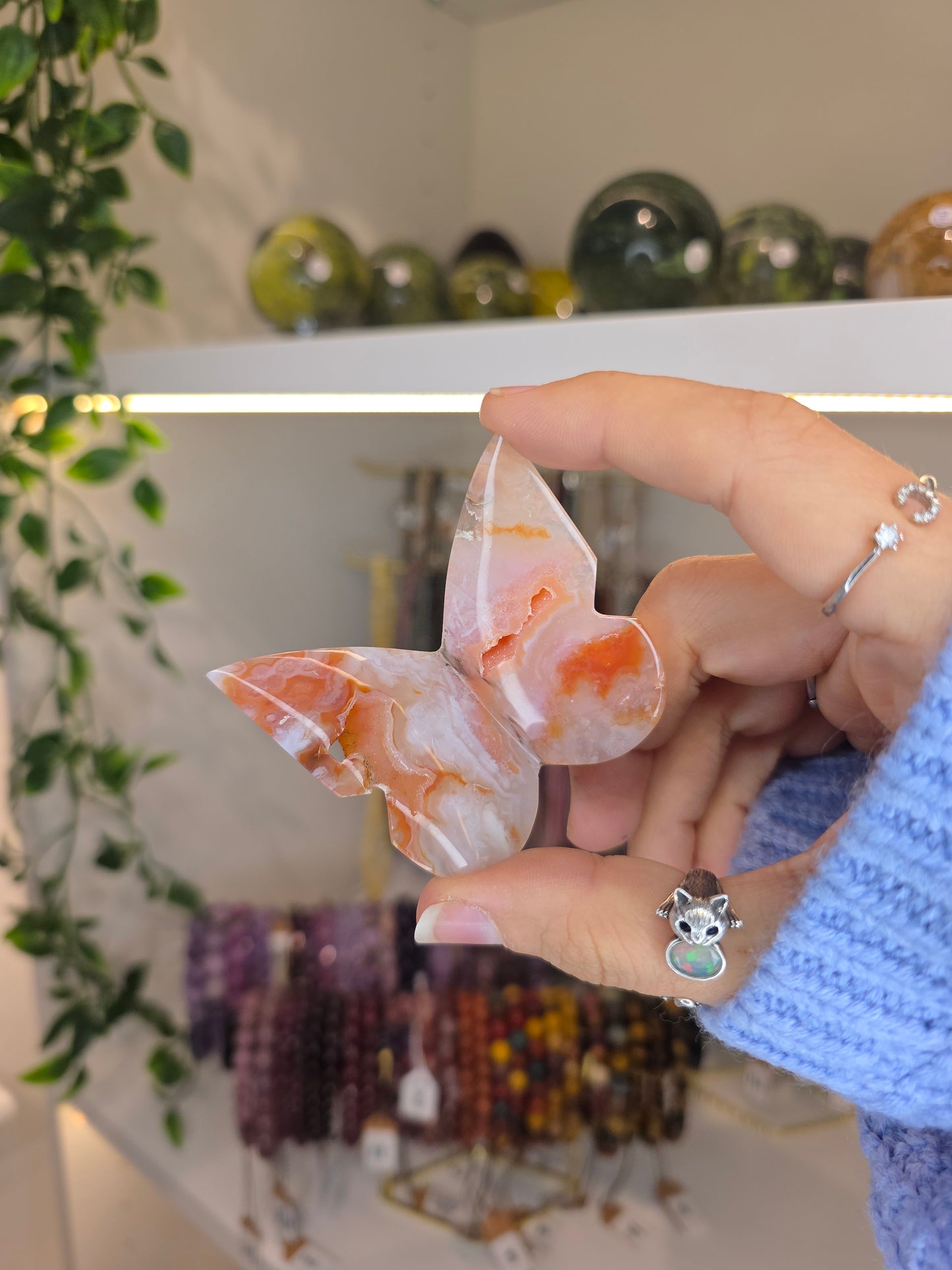 Indonesian Pink Carnelian 3D Butterflies