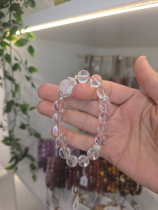 HQ Mozambique Rose Quartz Bracelet with Silver Spacers 11mm