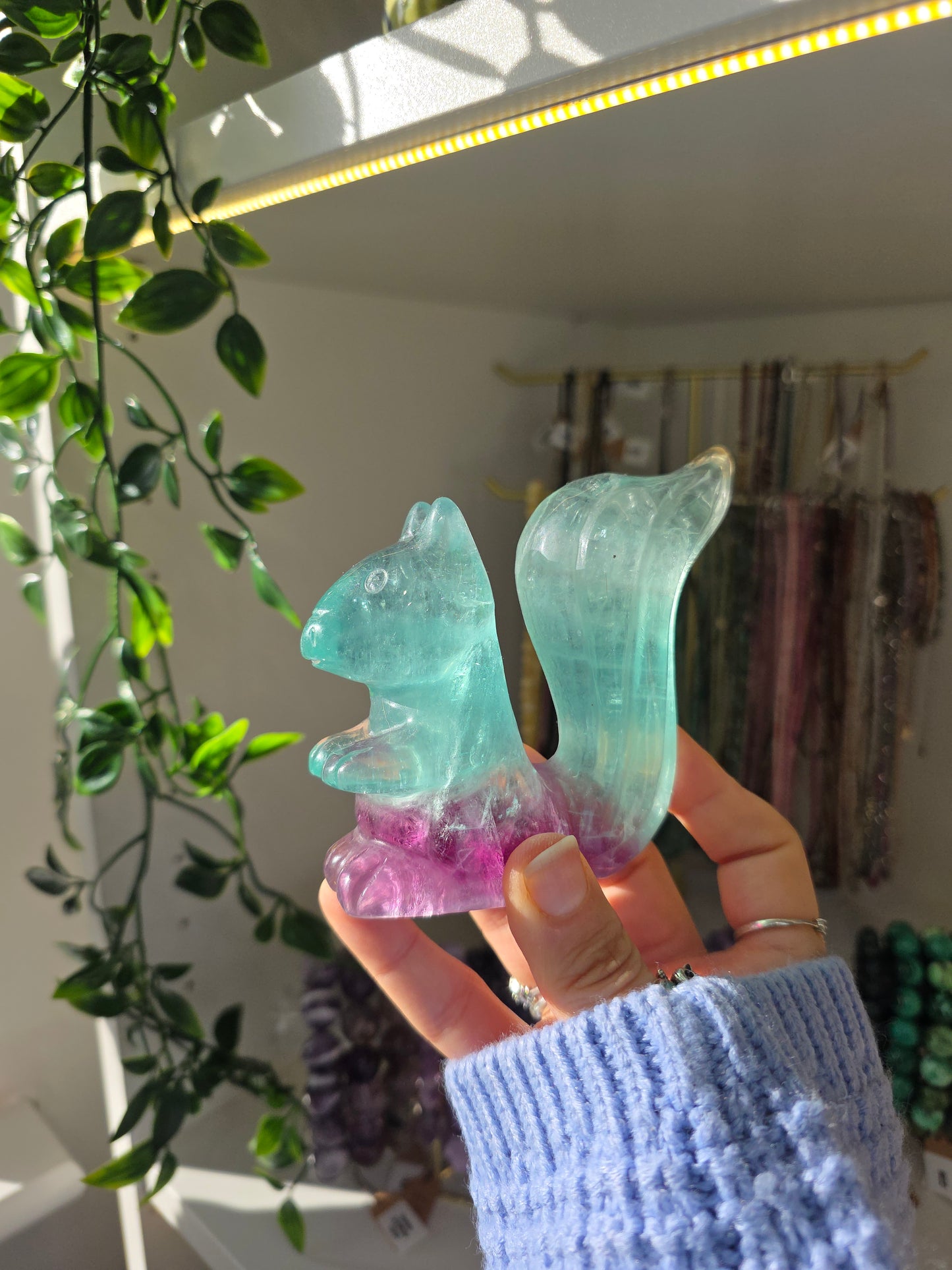 Watermelon Fluorite Squirrel Carving