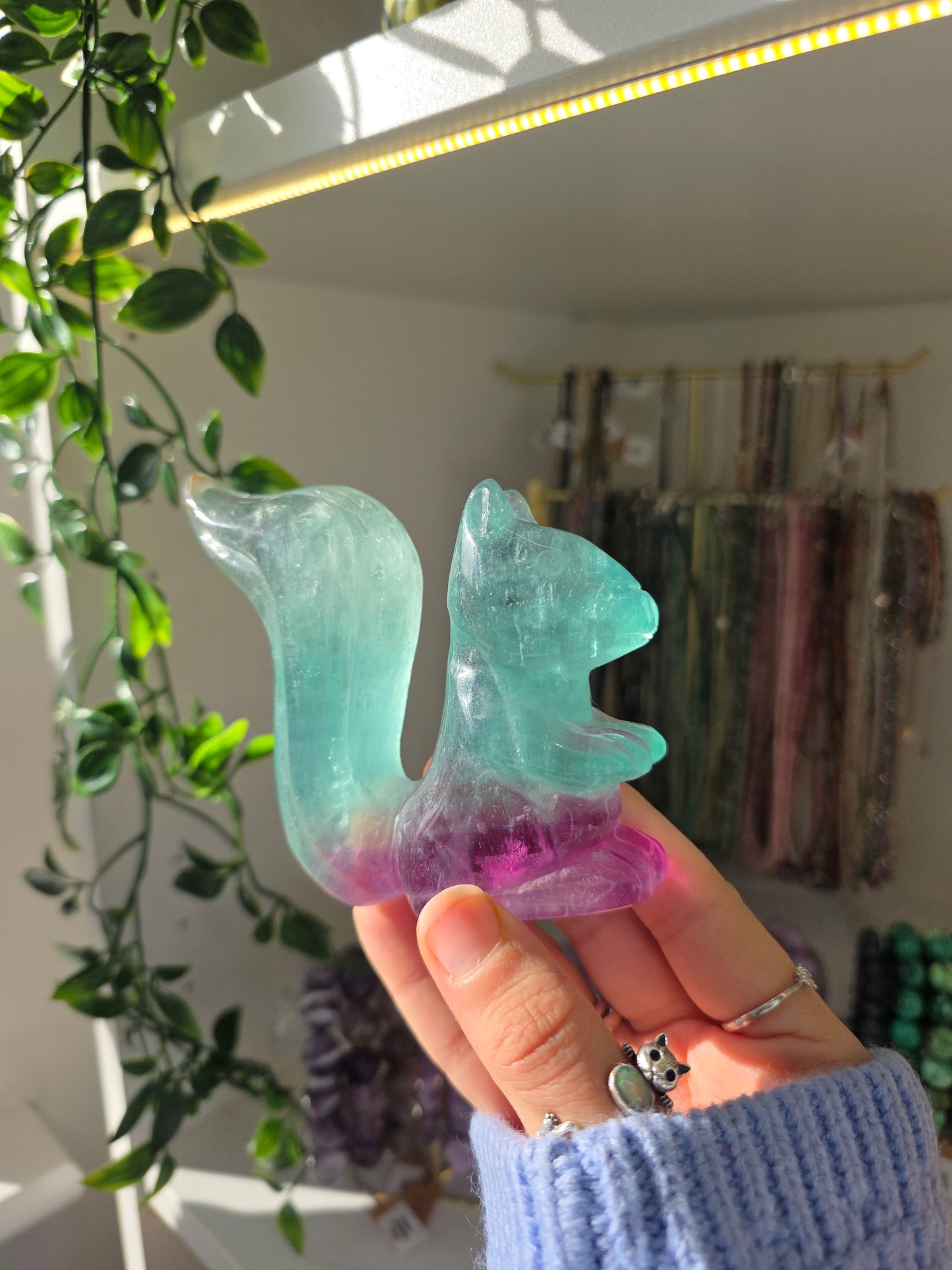 Watermelon Fluorite Squirrel Carving