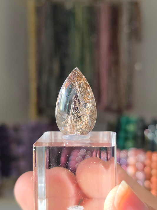 Golden Lattice Rutile Specimen Tear Drop Cab