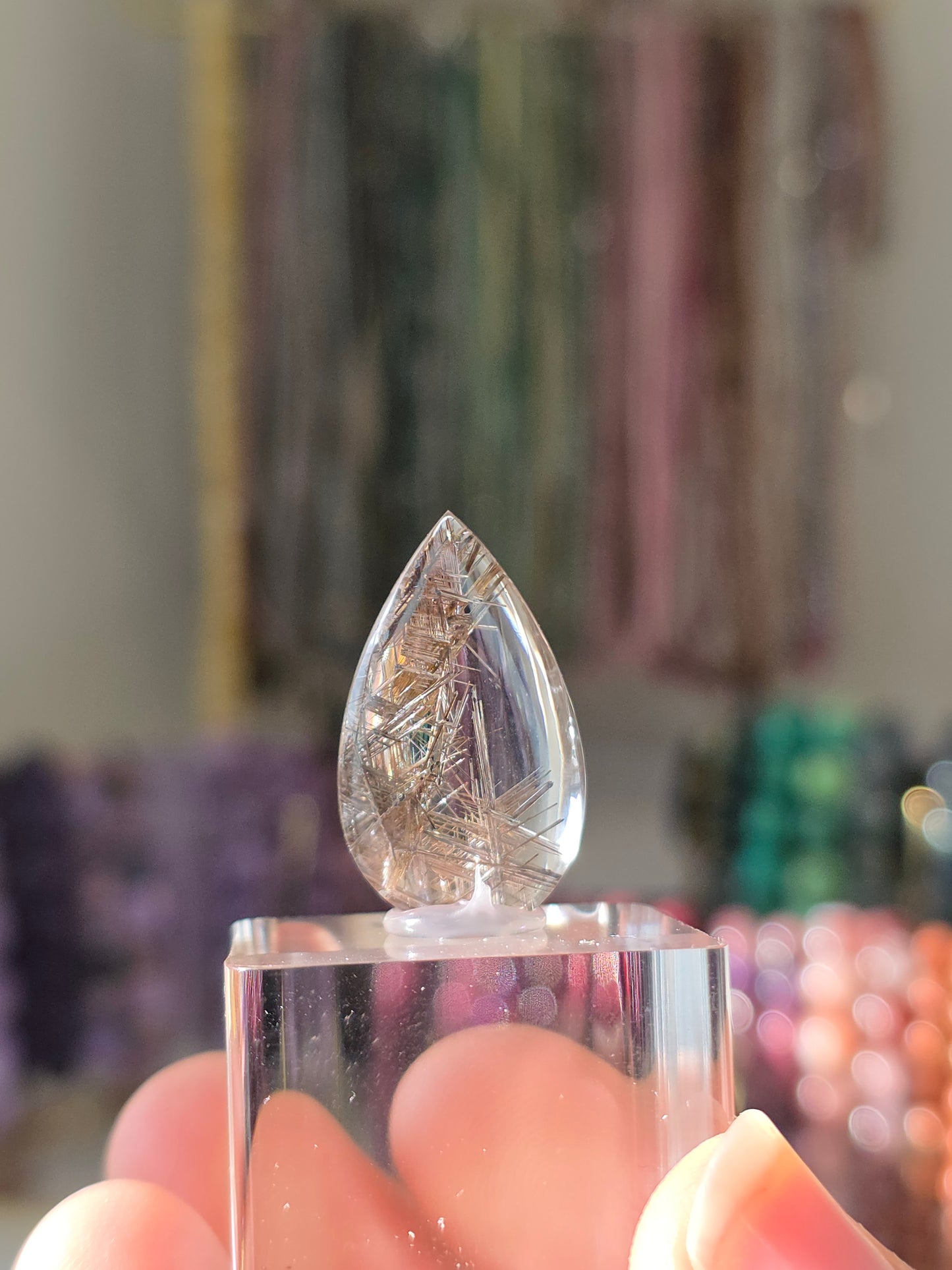 Golden Lattice Rutile Specimen Tear Drop Cab