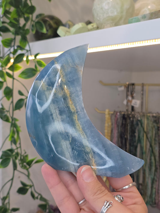 High Grade Blue Calcite (Blue Aquatine , Blue Onyx) Free Standing Moon D from Argentina