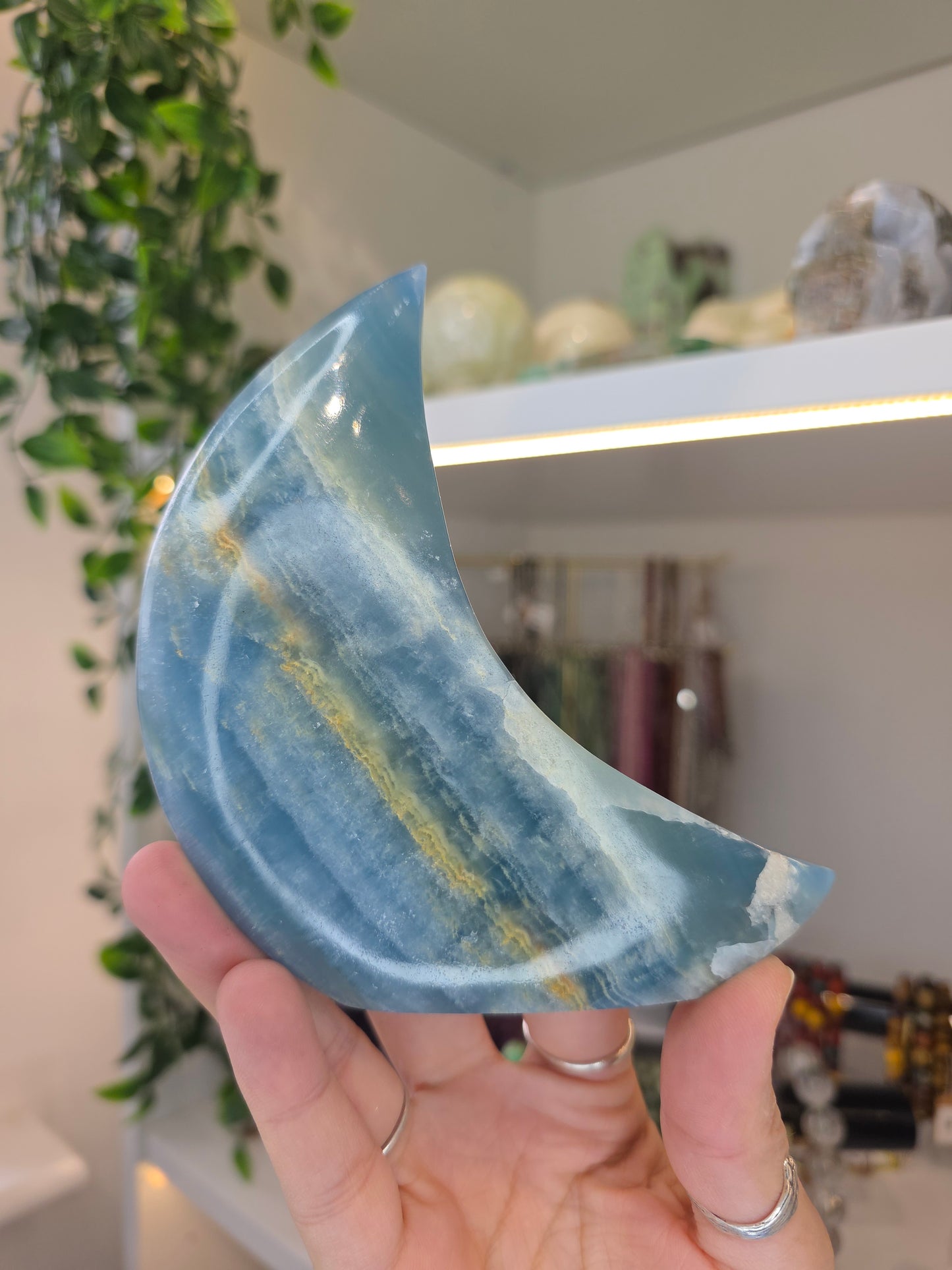 High Grade Blue Calcite (Blue Aquatine , Blue Onyx) Free Standing Moon A from Argentina