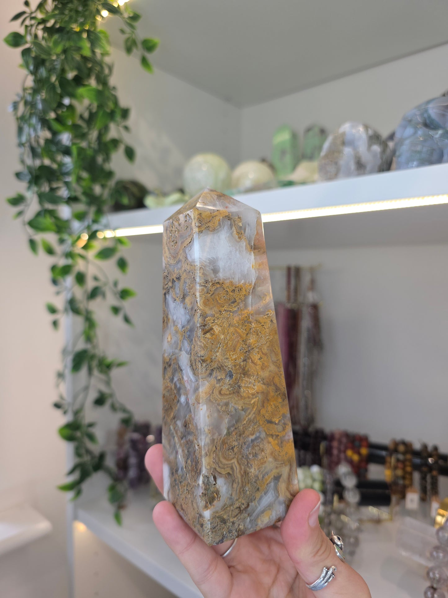 Yellow Moss Agate from Indonesia Tower D
