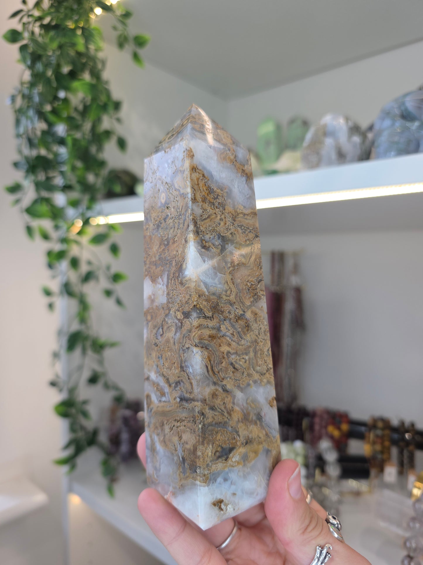 Yellow Moss Agate from Indonesia Statement Tower C
