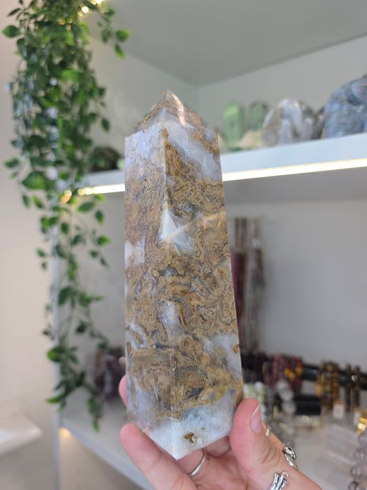 Yellow Moss Agate from Indonesia Statement Tower C