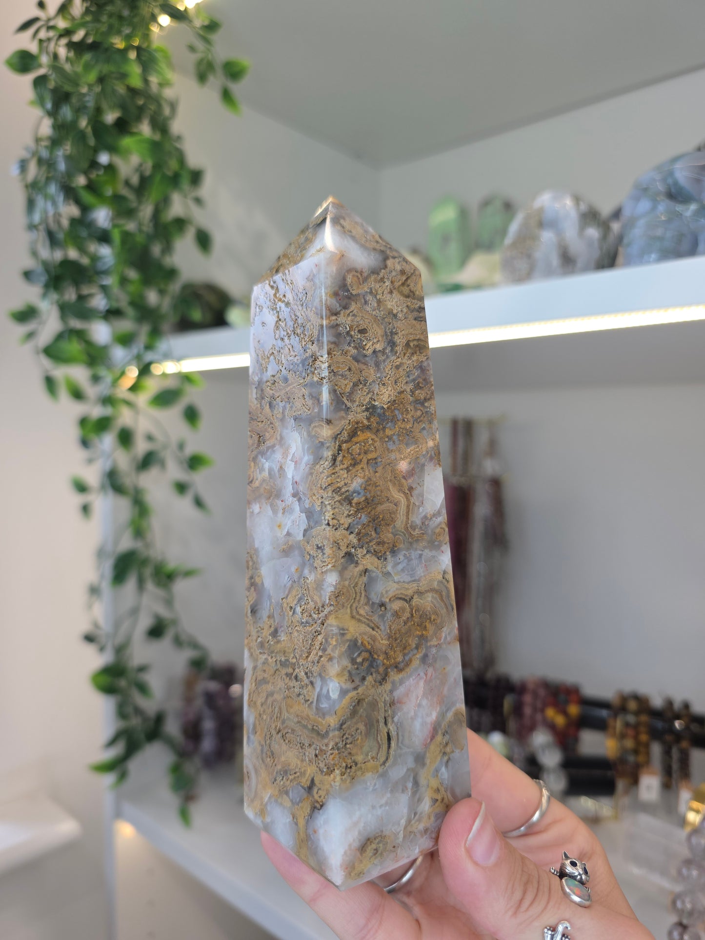 Yellow Moss Agate from Indonesia Statement Tower C