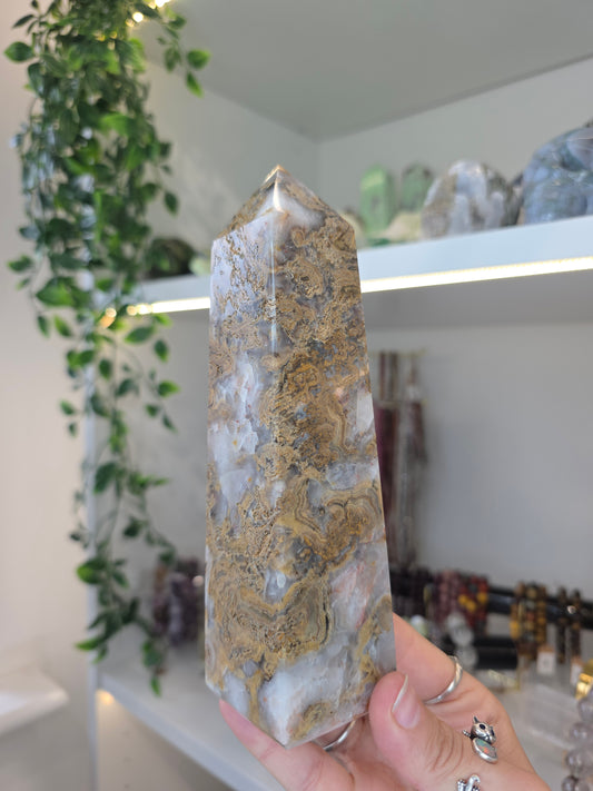 Yellow Moss Agate from Indonesia Statement Tower C