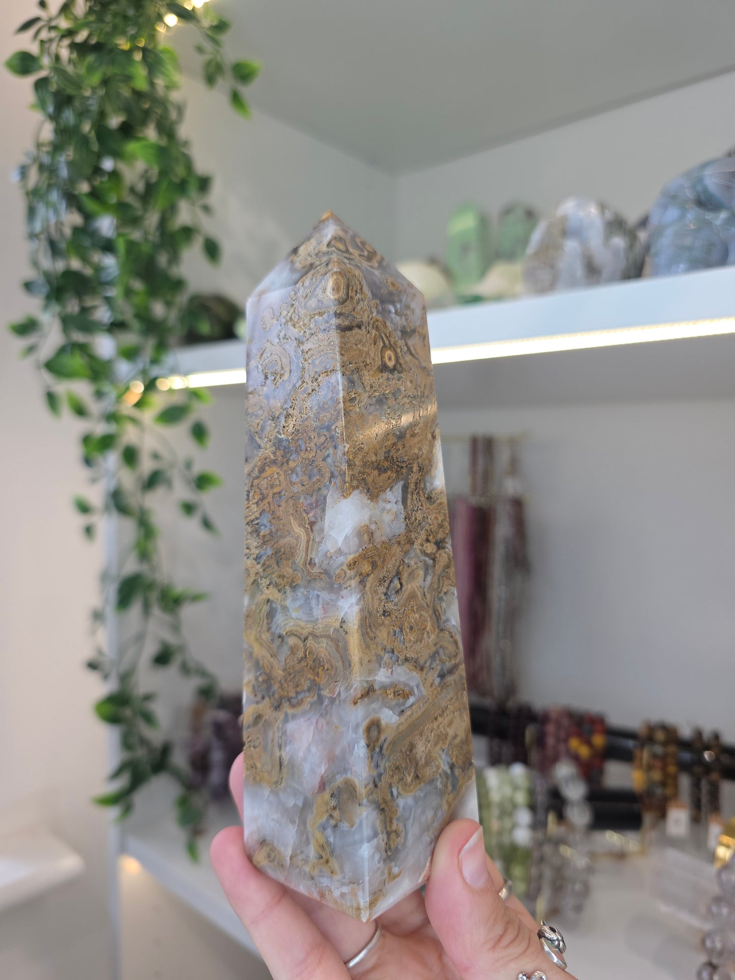Yellow Moss Agate from Indonesia Statement Tower C
