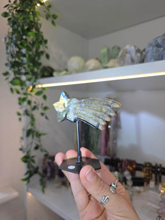 Various Madagascan Labradorite Shooting Stars on Custom Stands