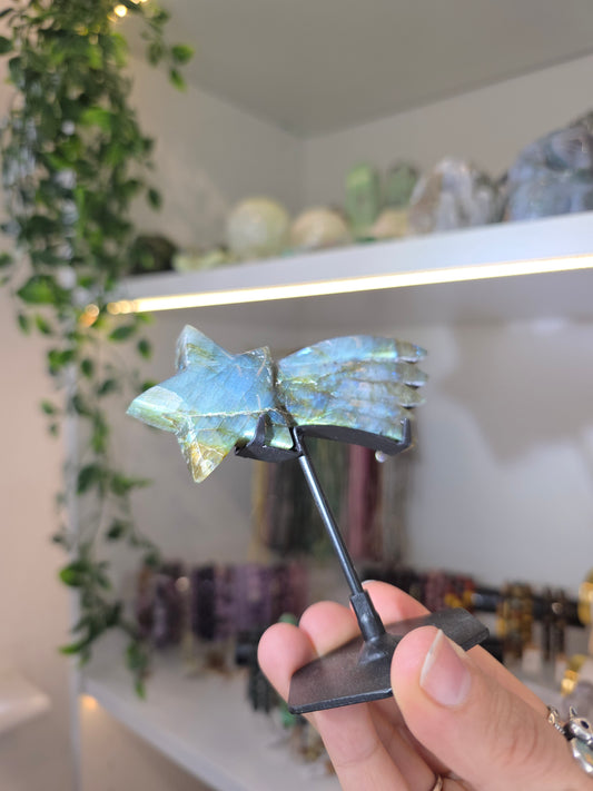 Various Madagascan Labradorite Shooting Stars on Custom Stands