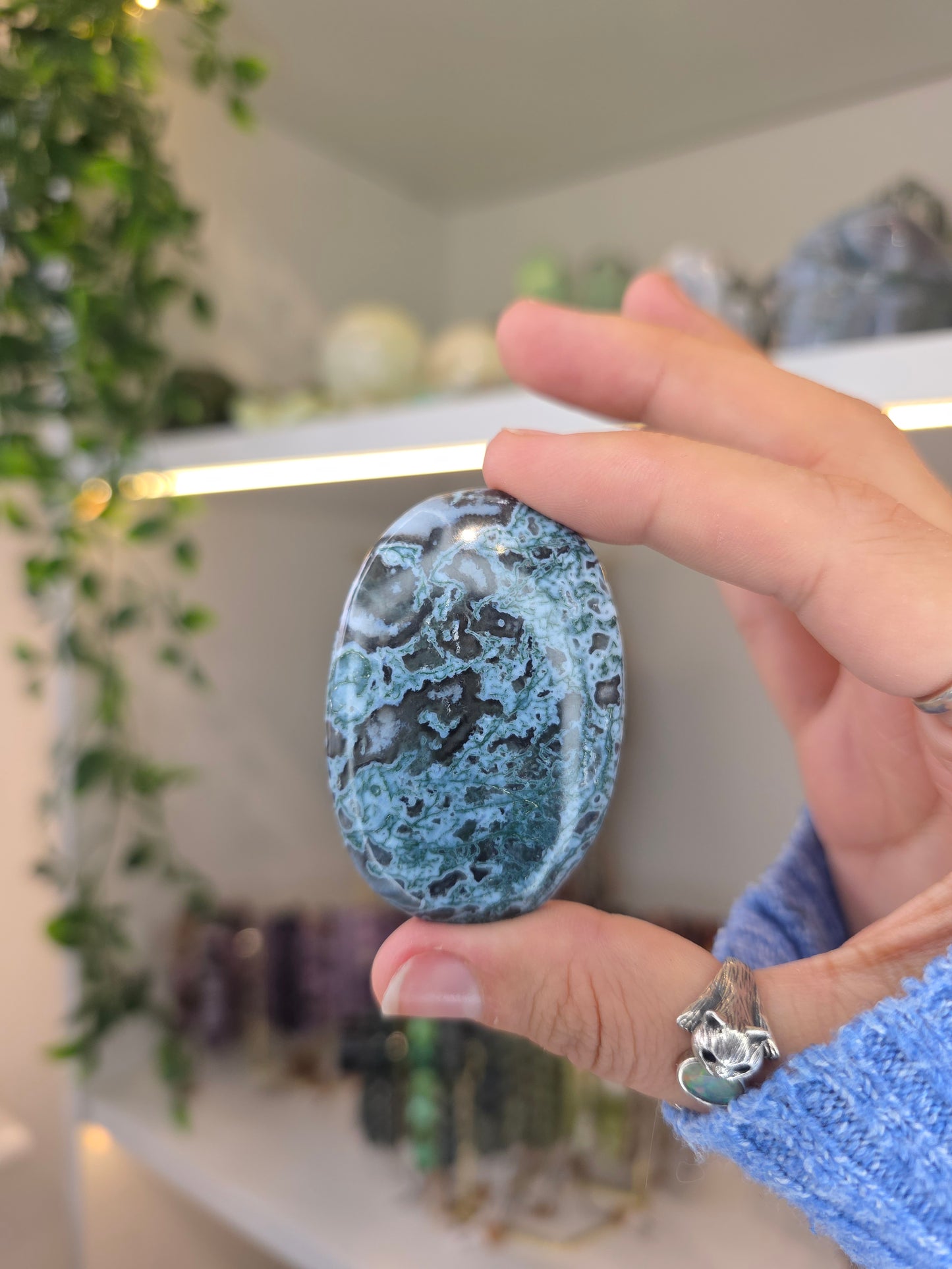 Owyhee Blue Opal with Moss Inclusion Palm Stones from Oregon, USA