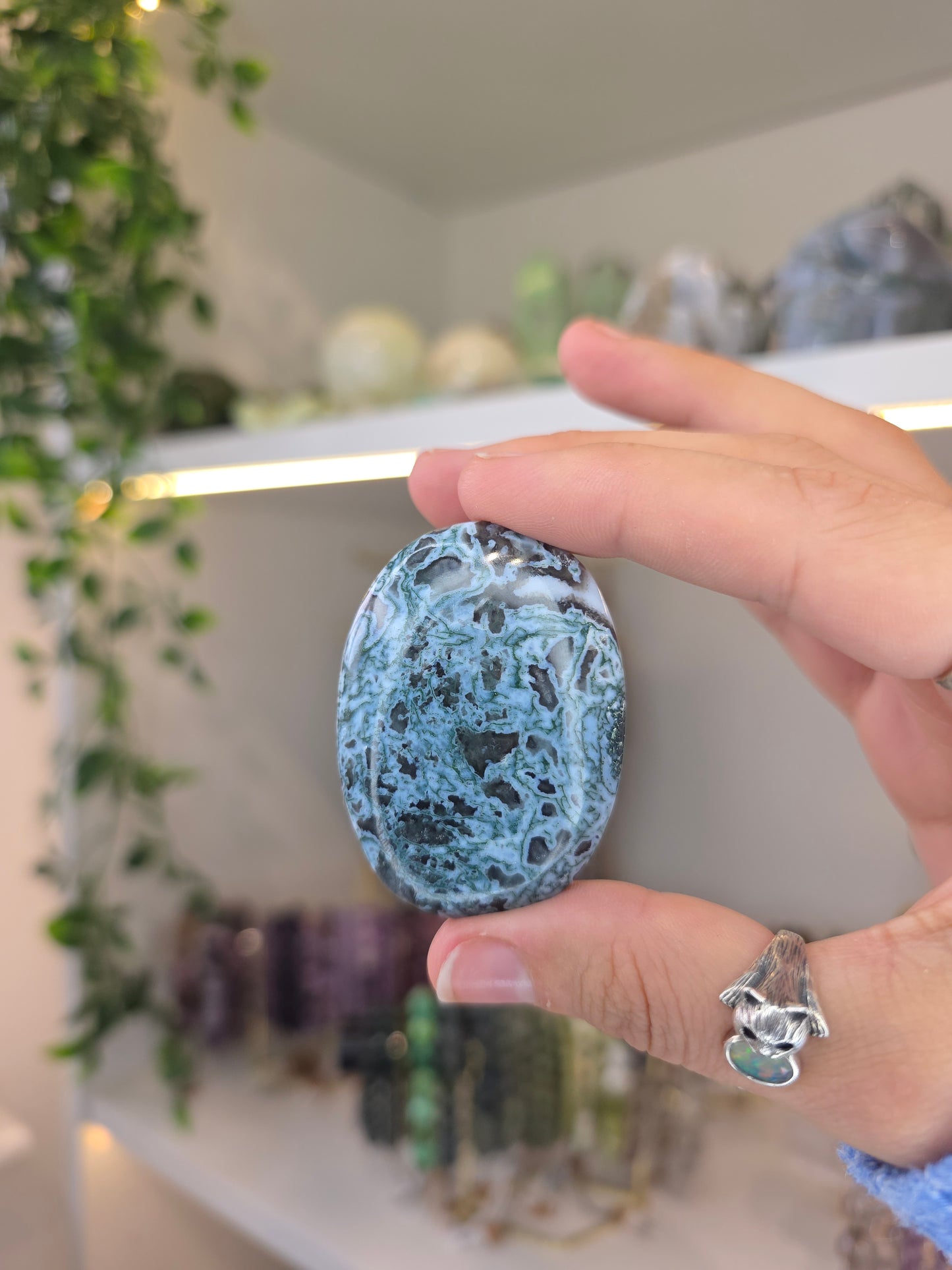 Owyhee Blue Opal with Moss Inclusion Palm Stones from Oregon, USA
