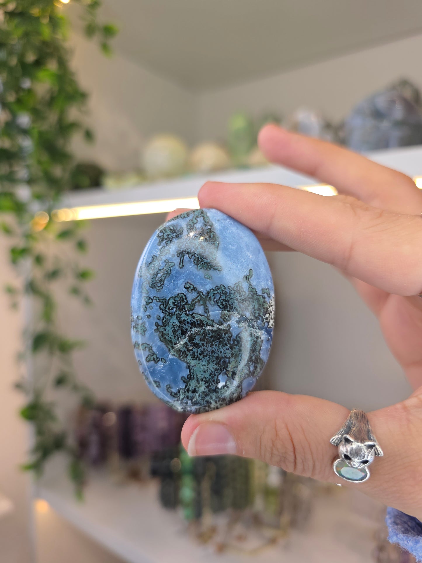 Owyhee Blue Opal with Moss Inclusion Palm Stones from Oregon, USA