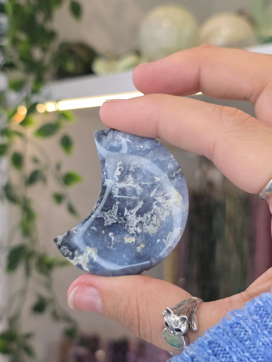 Blue Plume Agate Moon from Indonesia