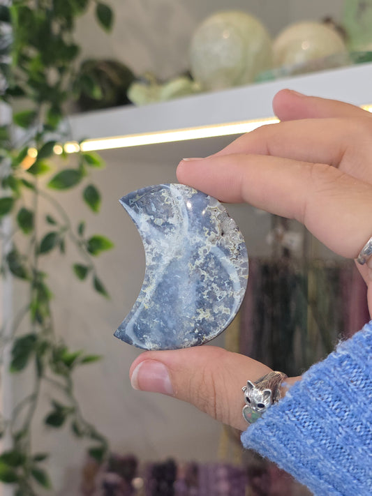 Blue Plume Agate Moon from Indonesia