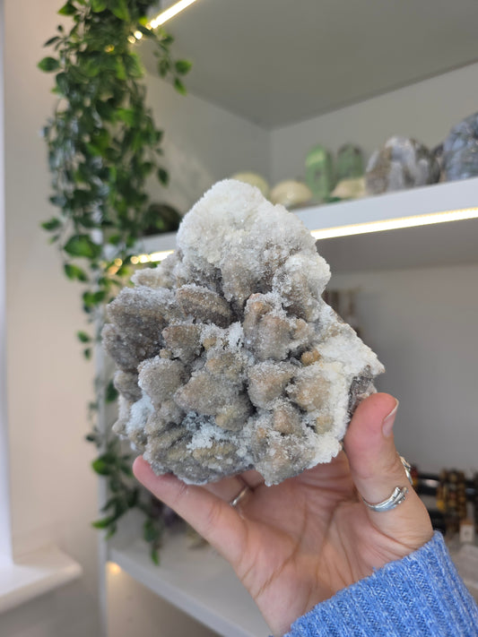 Dogtooth Calcite on Fluorite with Sparkly Selenite Coating Santa Eulalia, Chihuahua, Mexico - A