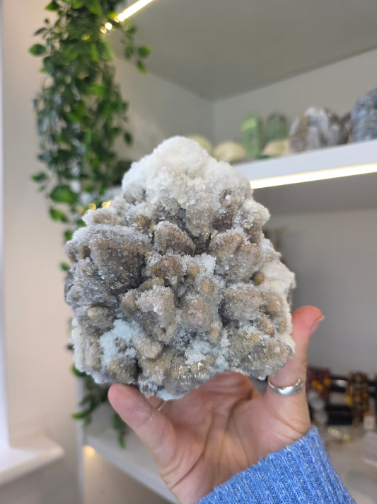 Dogtooth Calcite on Fluorite with Sparkly Selenite Coating Santa Eulalia, Chihuahua, Mexico - A