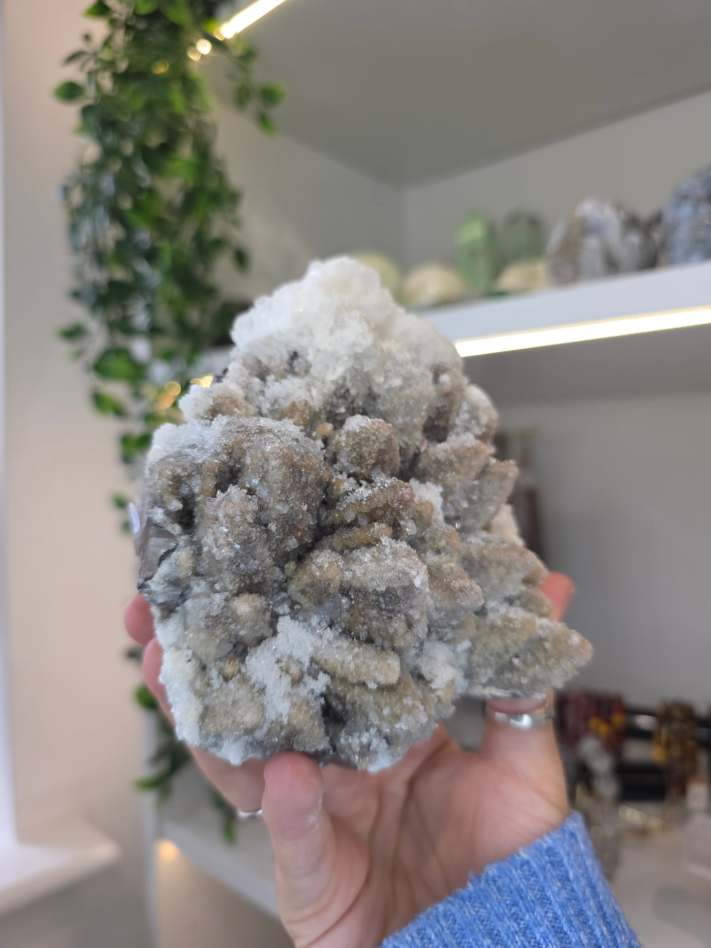 Dogtooth Calcite on Fluorite with Sparkly Selenite Coating Santa Eulalia, Chihuahua, Mexico - A