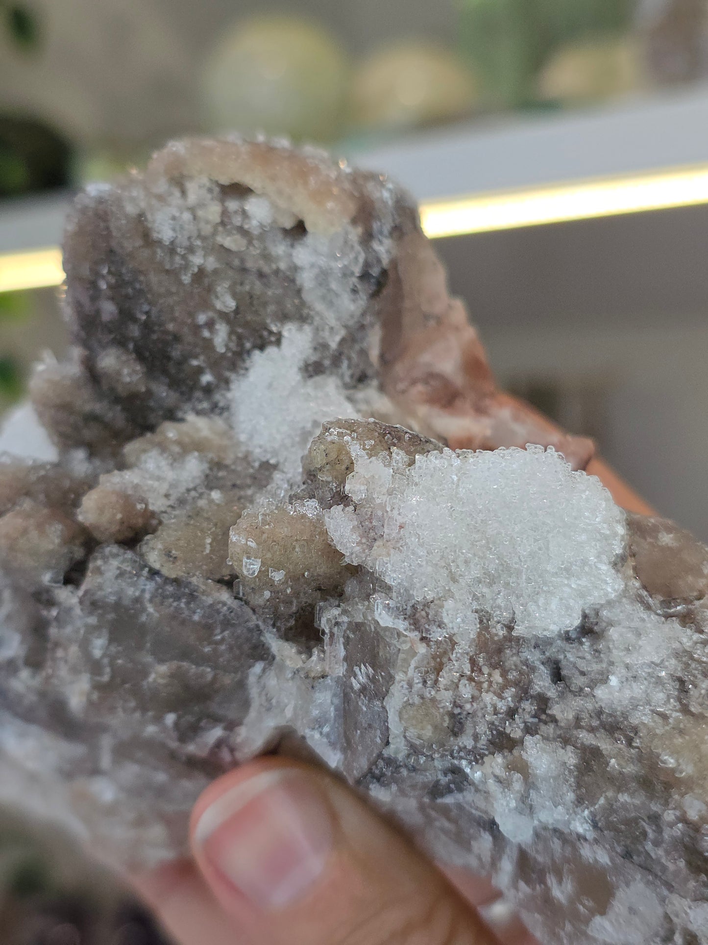 Dogtooth Calcite on Fluorite with Sparkly Selenite Coating Santa Eulalia, Chihuahua, Mexico - B
