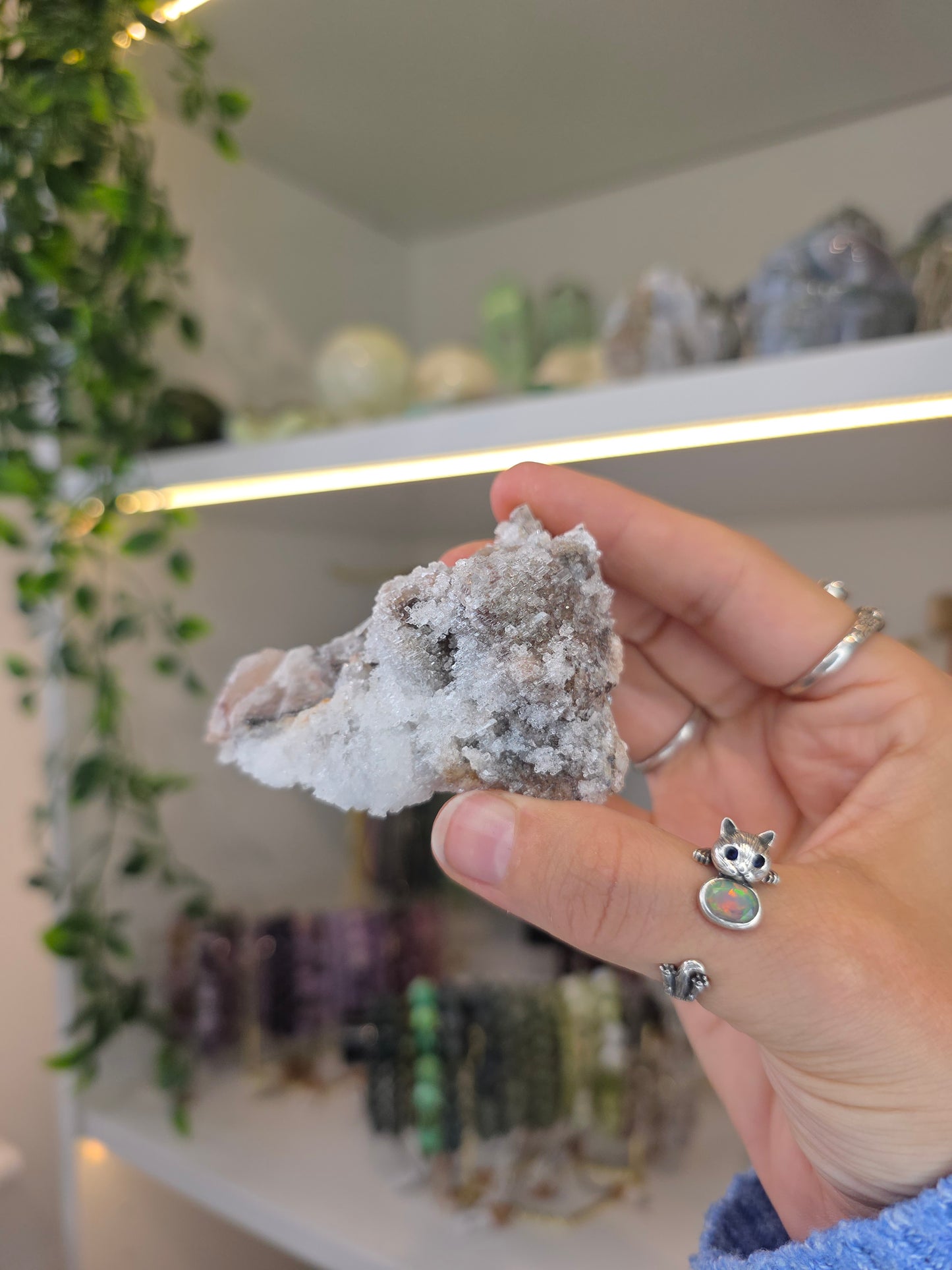 Dogtooth Calcite on Fluorite with Sparkly Selenite Coating Santa Eulalia, Chihuahua, Mexico - C