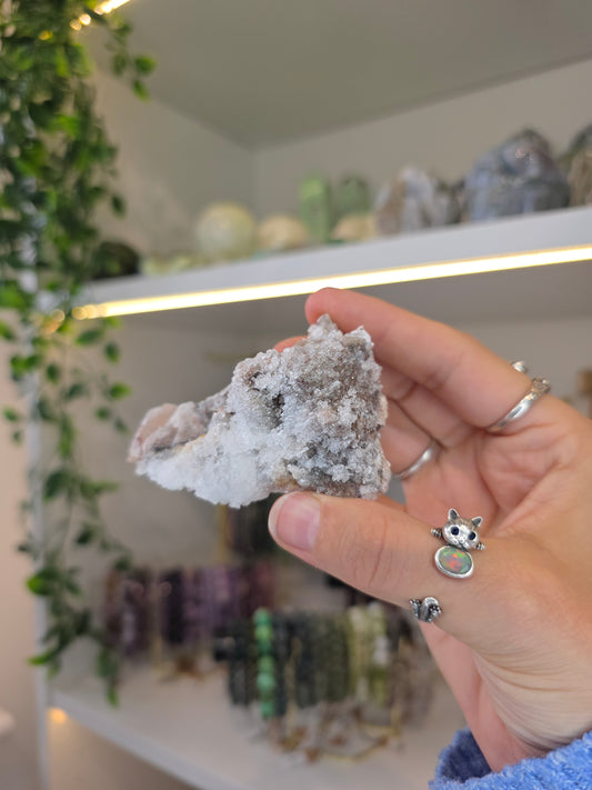 Dogtooth Calcite on Fluorite with Sparkly Selenite Coating Santa Eulalia, Chihuahua, Mexico - C