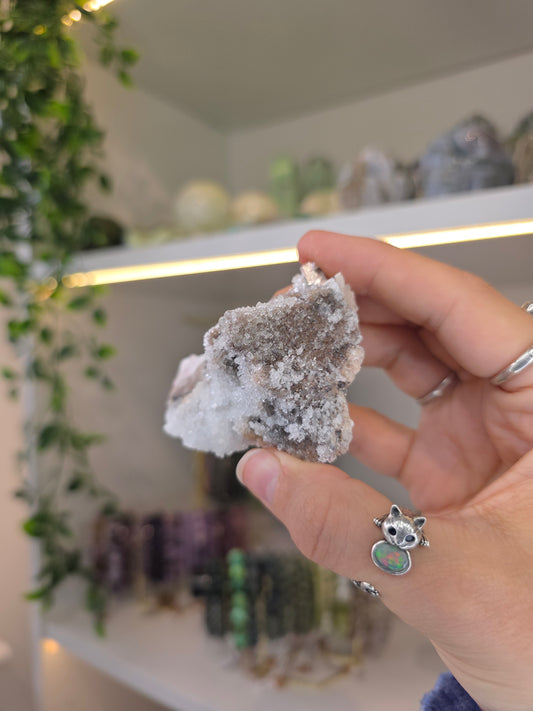 Dogtooth Calcite on Fluorite with Sparkly Selenite Coating Santa Eulalia, Chihuahua, Mexico - C