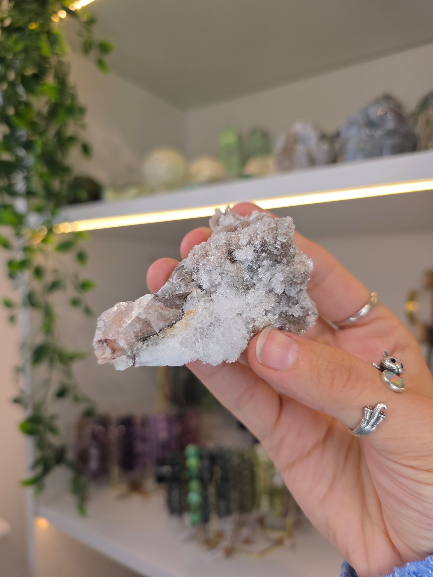 Dogtooth Calcite on Fluorite with Sparkly Selenite Coating Santa Eulalia, Chihuahua, Mexico - C