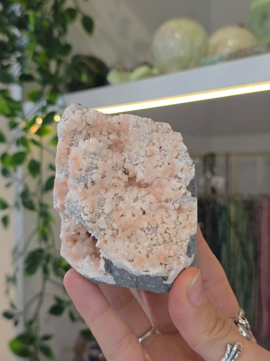 Pink Heulandite with Stilbite on Basalt Matrix from Mumbai, Maharashtra, India - M