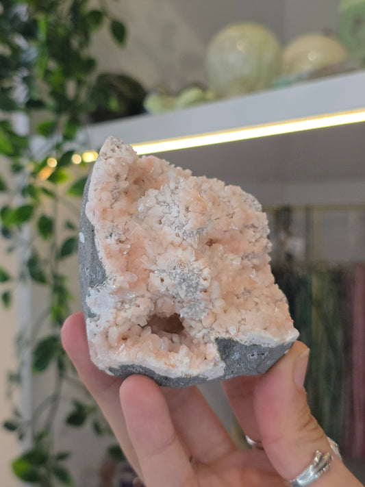 Pink Heulandite with Stilbite on Basalt Matrix from Mumbai, Maharashtra, India - M