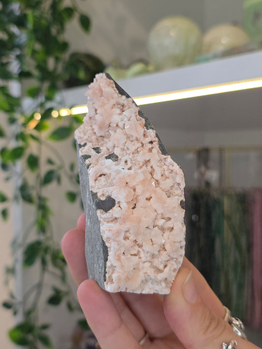 Pink Heulandite with Stilbite on Basalt Matrix from Mumbai, Maharashtra, India - L