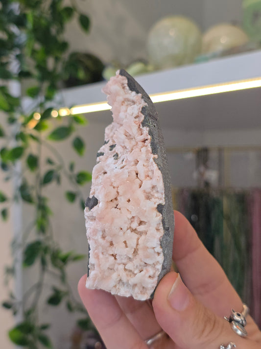 Pink Heulandite with Stilbite on Basalt Matrix from Mumbai, Maharashtra, India - L