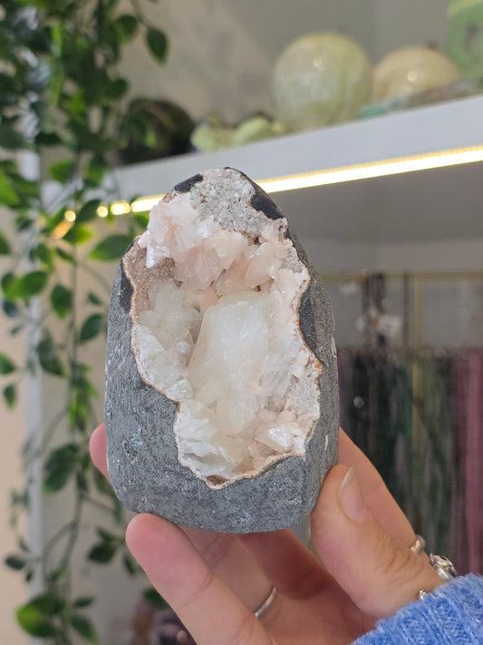 Pink Heulandite with Stilbite on Basalt Matrix from Mumbai, Maharashtra, India - F