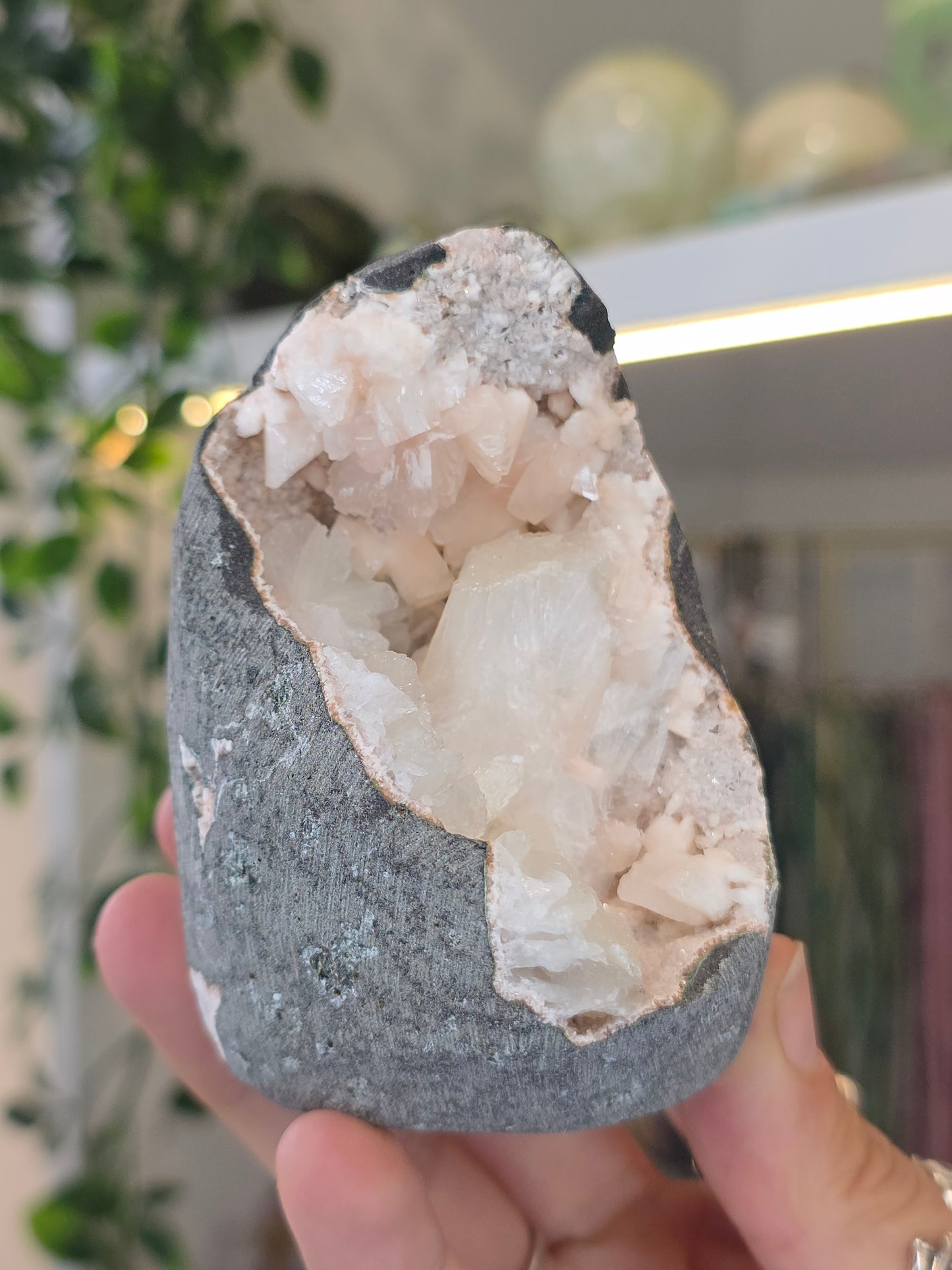 Pink Heulandite with Stilbite on Basalt Matrix from Mumbai, Maharashtra, India - F
