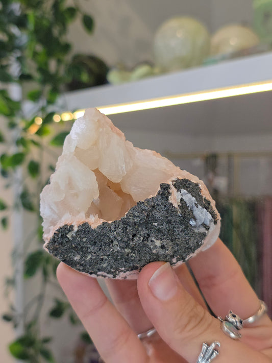 Pink Heulandite with Stilbite on Basalt Matrix from Mumbai, Maharashtra, India - D