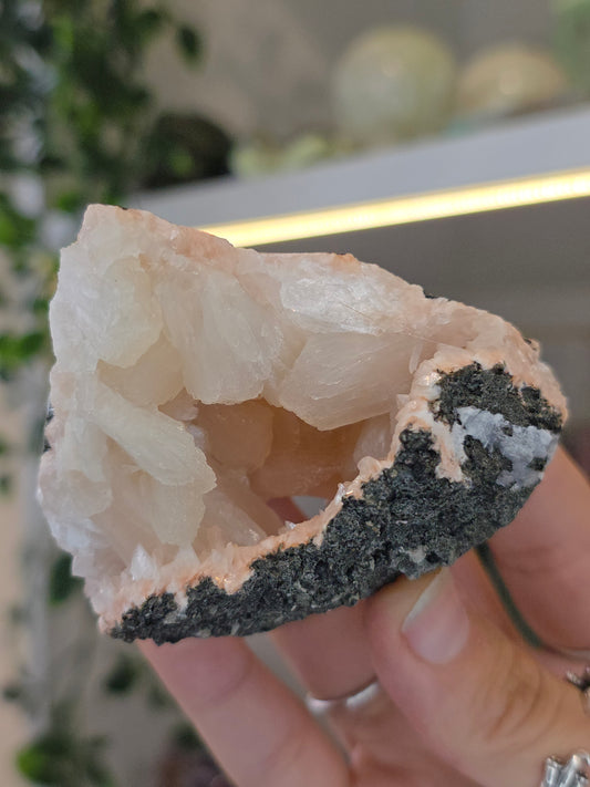 Pink Heulandite with Stilbite on Basalt Matrix from Mumbai, Maharashtra, India - D