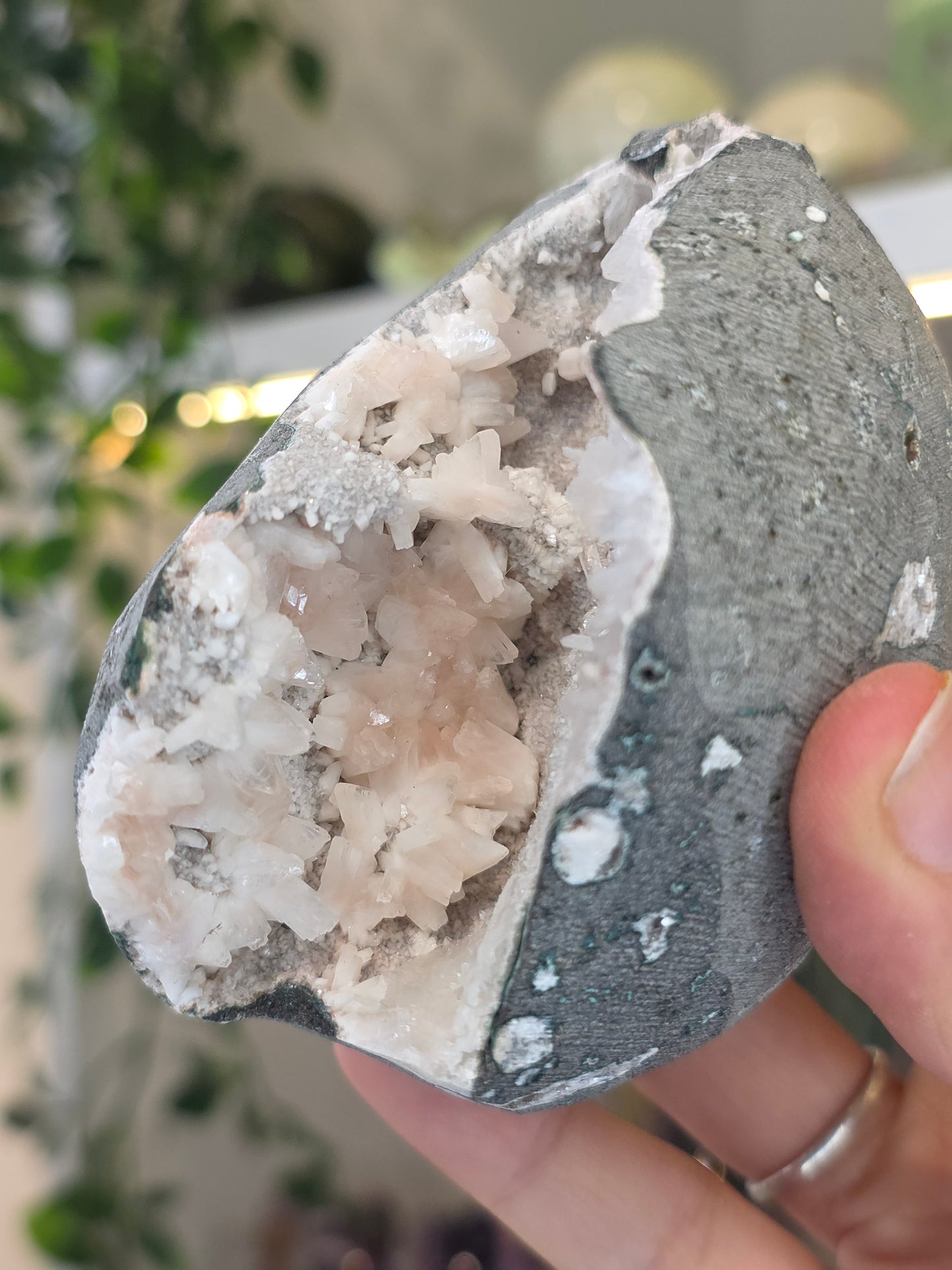 Pink Heulandite with Stilbite on Basalt Matrix from Mumbai, Maharashtra, India - Y