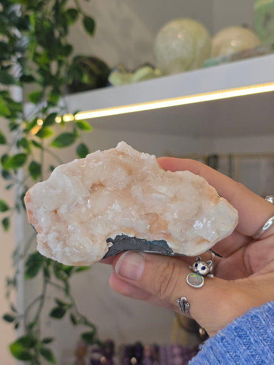 Pink Heulandite with Stilbite on Basalt Matrix from Mumbai, Maharashtra, India - C